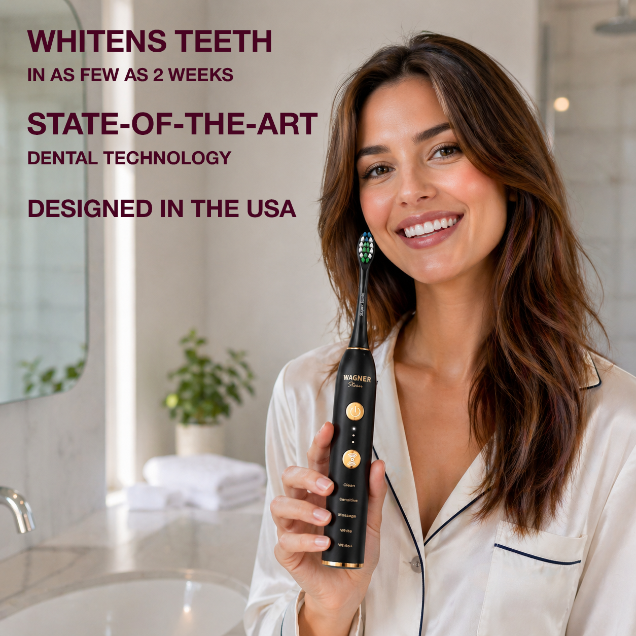 Wagner Stern WHITEN+ Edition. Smart Electric Toothbrush with Pressure Sensor. 5 Modes, 3 Intensity Levels, 8 Dupont Bristles, Premium Travel Case.