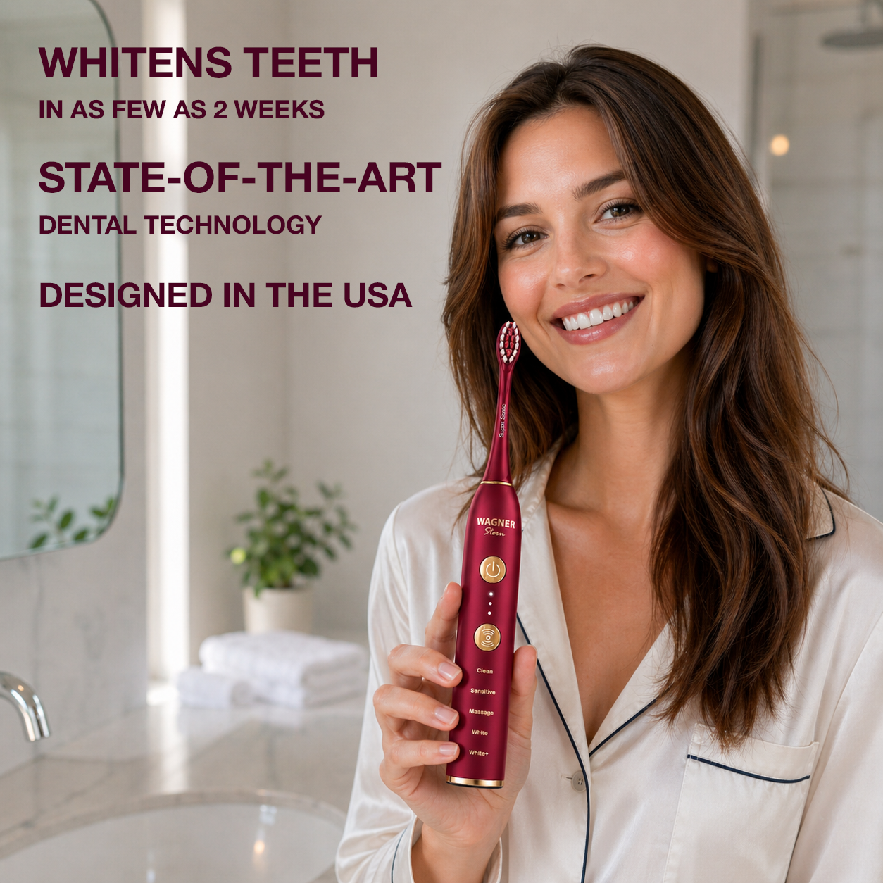 Wagner Stern WHITEN+ Edition. Smart Electric Toothbrush with Pressure Sensor. 5 Modes, 3 Intensity Levels, 8 Dupont Bristles, Premium Travel Case.