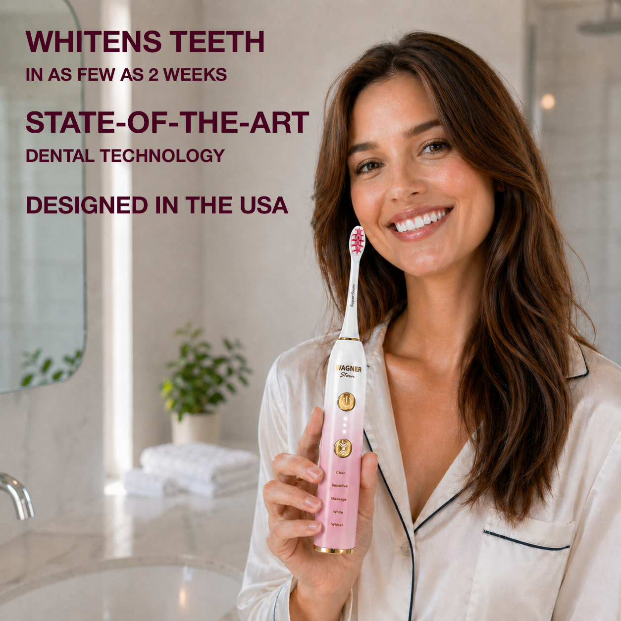Wagner Stern WHITEN+ Edition. Smart Electric Toothbrush with Pressure Sensor. 5 Modes, 3 Intensity Levels, 8 Dupont Bristles, Premium Travel Case.