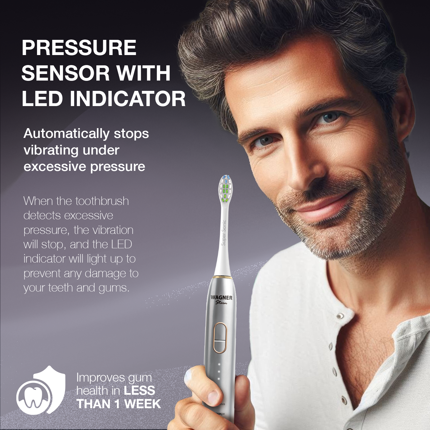 Wagner Stern IntelliBrush Series Whitening Toothbrush with Pressure Sensor, 4 Modes, 3 intensities, 8 Soft Brush Heads, and a Luxury Travel case.