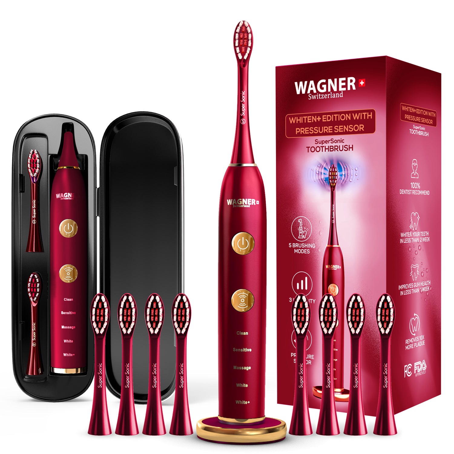 Replacement Brush Heads for Wagner & Stern and Wagner Switzerland toothbrushes.Whiten+ Edition, WT8800 Series and Duette series only. (Blue)