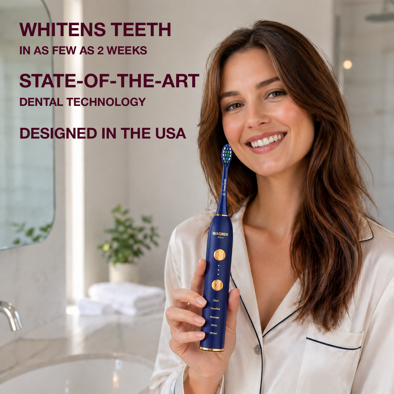 Wagner Stern WHITEN+ Edition. Smart Electric Toothbrush with Pressure Sensor. 5 Modes, 3 Intensity Levels, 8 Dupont Bristles, Premium Travel Case.