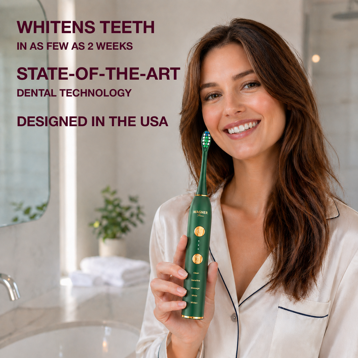 Wagner Stern WHITEN+ Edition. Smart Electric Toothbrush with Pressure Sensor. 5 Modes, 3 Intensity Levels, 8 Dupont Bristles, Premium Travel Case.