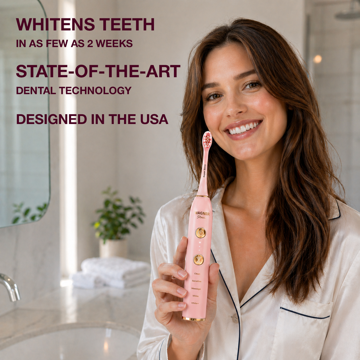 Wagner Stern WHITEN+ Edition. Smart Electric Toothbrush with Pressure Sensor. 5 Modes, 3 Intensity Levels, 8 Dupont Bristles, Premium Travel Case.