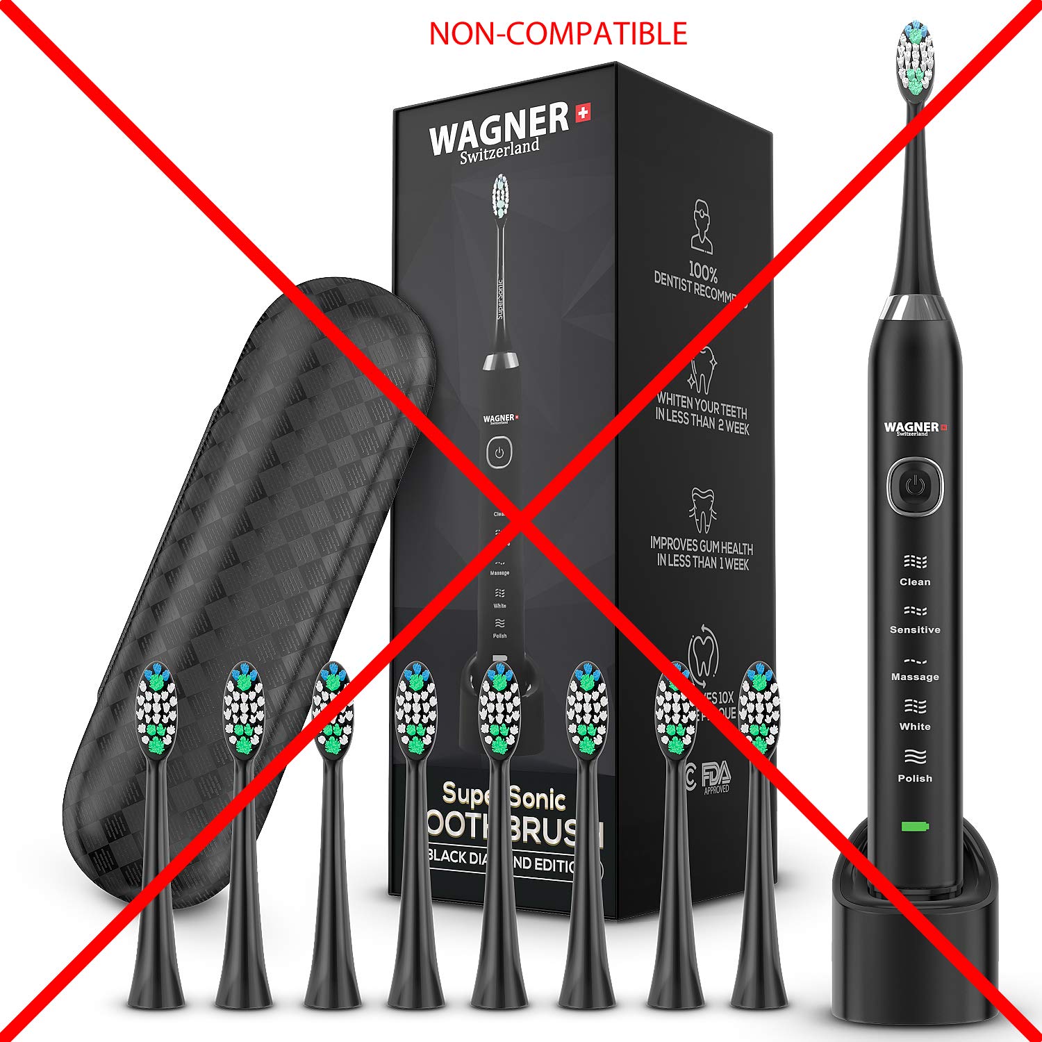 Replacement Brush Heads for Wagner & Stern and Wagner Switzerland toothbrushes.Whiten+ Edition, WT8800 Series and Duette series only. (White)